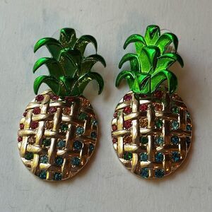 Large Pineapple Rainbow Rhinestone dangle fashion statement earrings